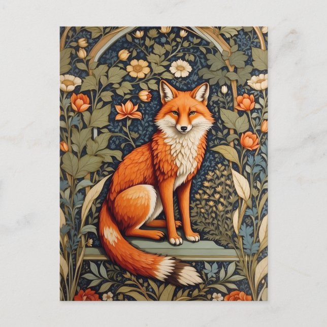 Schönes Sitzen Red Fox William Morris Inspiriert Postkarte (Vorderseite)