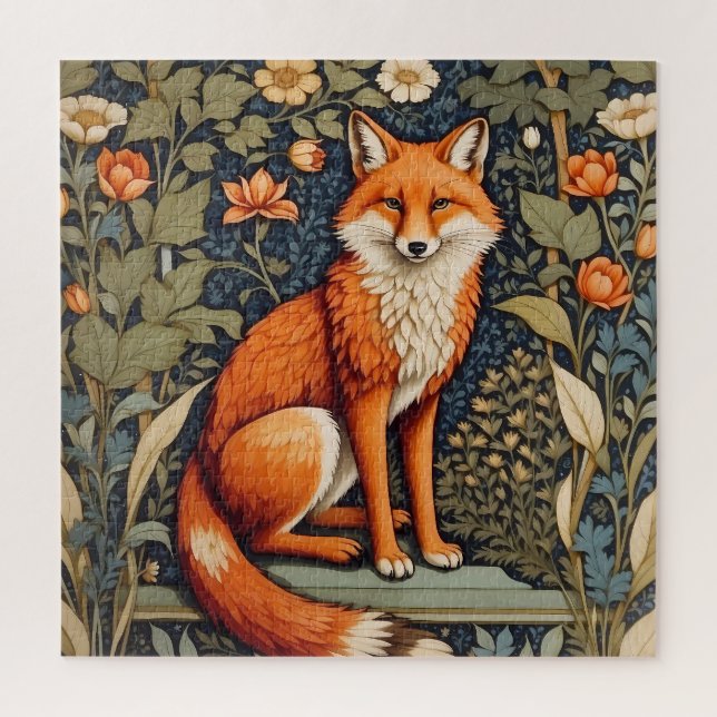 Schönes Sitzen Red Fox William Morris Inspiriert Puzzle (Vertikal)