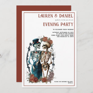 Schönes Skeleton Couple QR Wedding Abend Party Einladung
