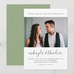 Schönes Skript Grünpunkt-Druck-Foto-Hochzeit Einladung