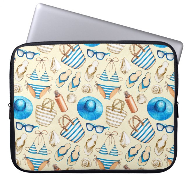 Schönes Sommermuster mit Brille, Bikini, Sonnensch Laptopschutzhülle (Vorderseite)