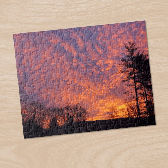 Schönes Sonnenaufgang Rosa Wolken Foto Puzzle (Beautiful Sunrise Pink Clouds Photo Jigsaw Puzzle, in situ)