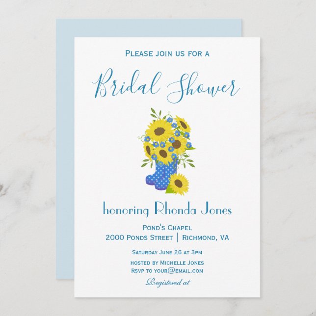 Schönes Sonnenblumen-Brautparty Einladung (Vorne/Hinten)