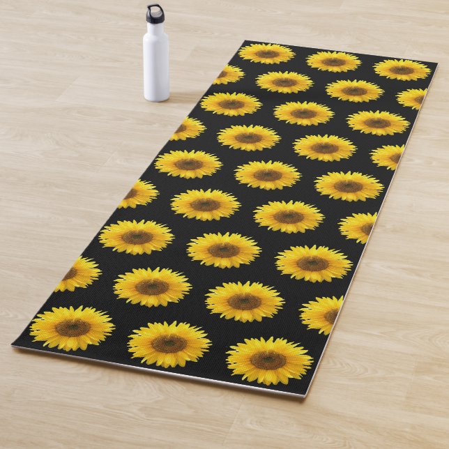 Schönes Sonnenblumenmuster auf schwarz Yogamatte (Beispiel)