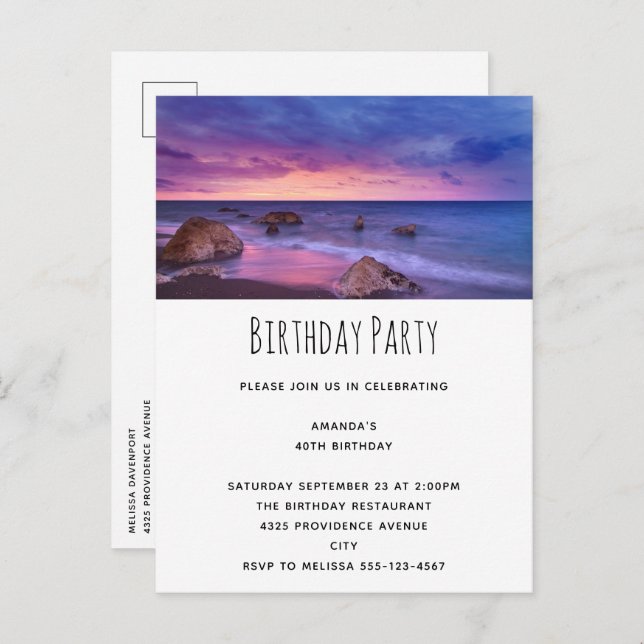 Schönes Sonnenuntergang Küstenfotografie Geburtsta Einladungspostkarte (Vorne/Hinten)