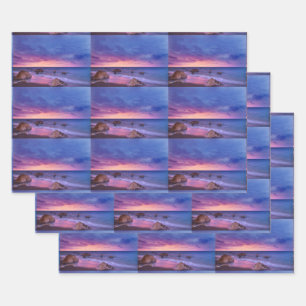Schönes Sonnenuntergang Küstenfotografie Muster Geschenkpapier Set