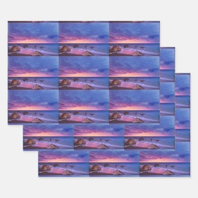 Schönes Sonnenuntergang Küstenfotografie Muster Geschenkpapier Set (Set)