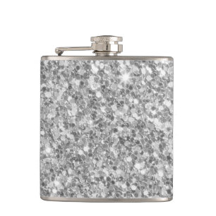 Schönes Sparkle Silver Grau Glitzer Muster Flachmann
