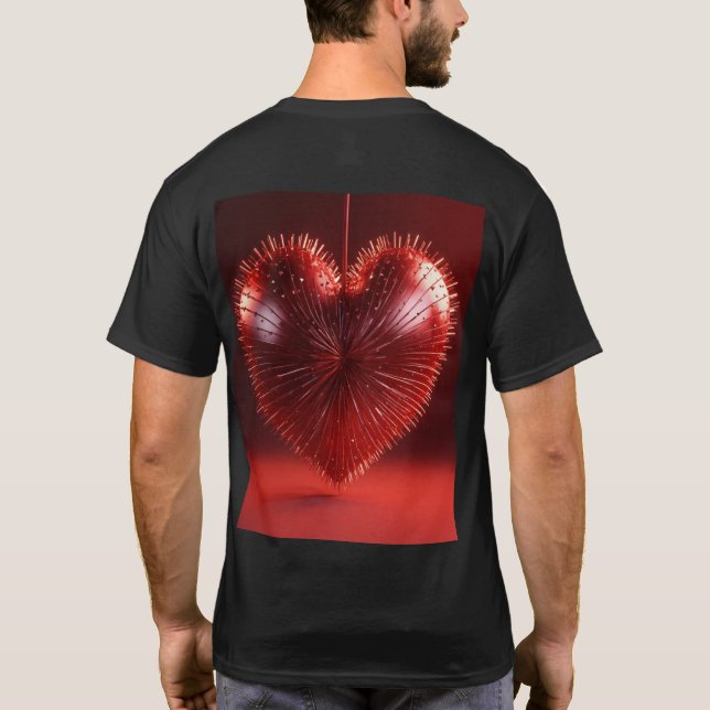 schönes, spitzes Herz, 3d rendern, 8k, dunkelrot d T-Shirt (Rückseite)