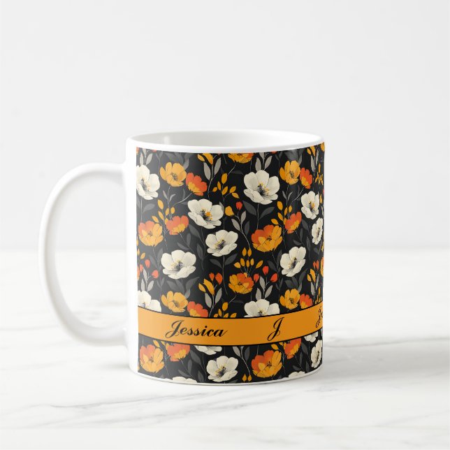 Schönes Spring Colorful Girl Wildblumen Script Kaffeetasse (Links)