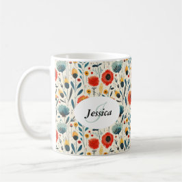 Schönes Spring Colorful Girl Wildblumen Script Kaffeetasse