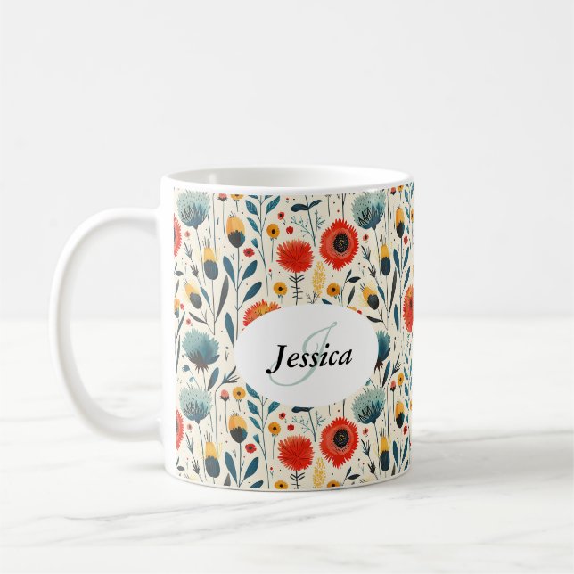 Schönes Spring Colorful Girl Wildblumen Script Kaffeetasse (Links)