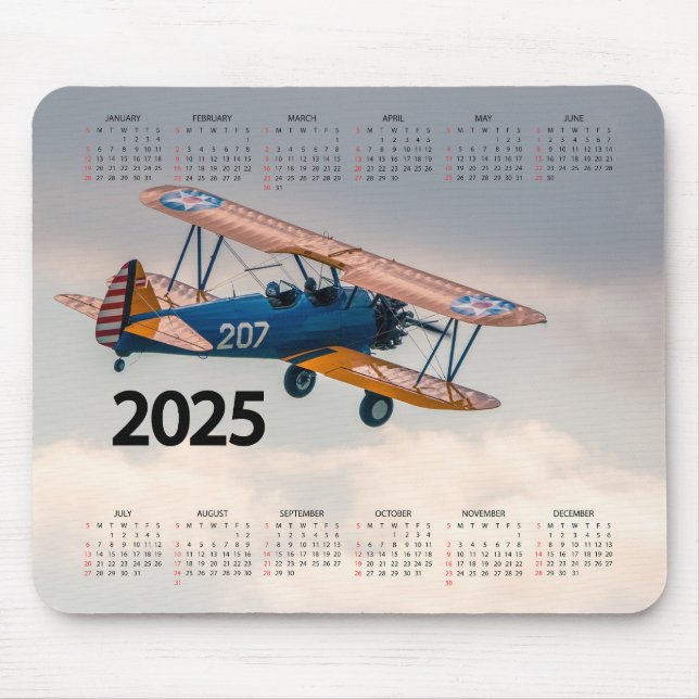 Schönes Stearman Flugzeug 2025 Kalender Mousepad (Vorne)
