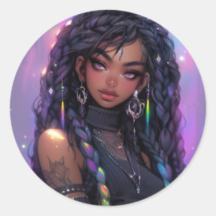 Schönes stilvolles Braided Hair Anime Girl Runder Aufkleber