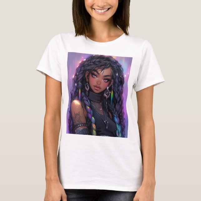 Schönes stilvolles Braided Hair Anime Girl T-Shirt (Vorderseite)