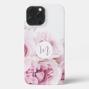 Schönes, stilvolles Monogramm, erstmalig blumenros iPhone 13 Pro Max Hülle