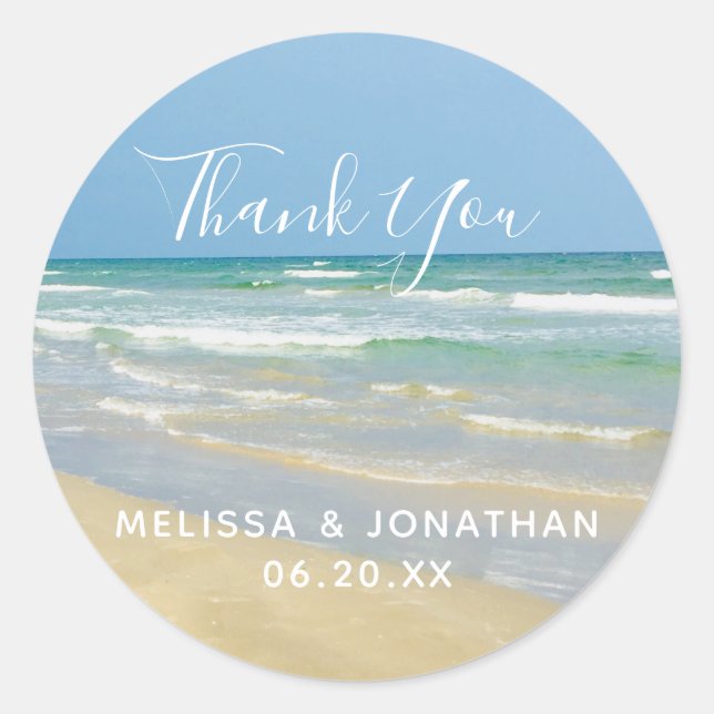 Schönes Strandbad Hochzeit Vielen Dank Runder Aufkleber (Vorderseite)