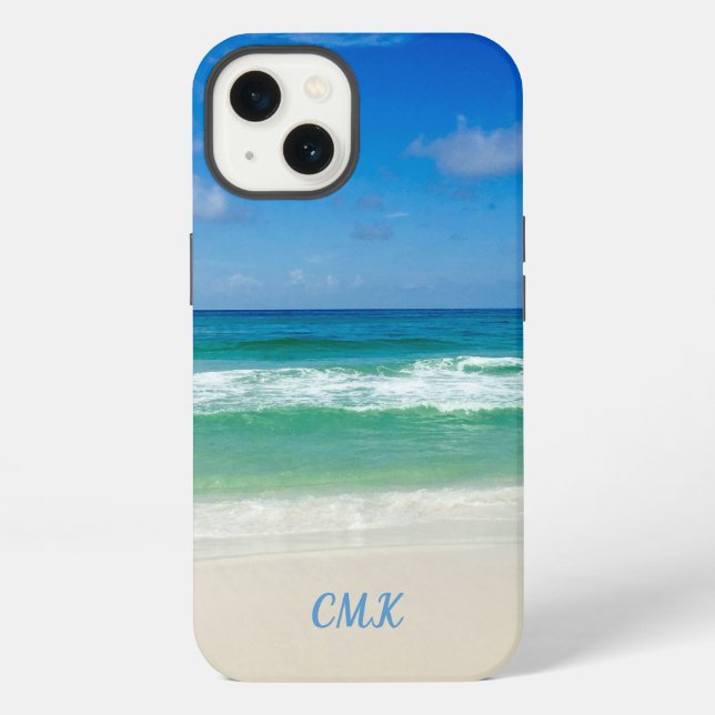 Schönes Strandfoto-Monogramm Ozeanwellen Küste iPhone Hülle (Rückseite)