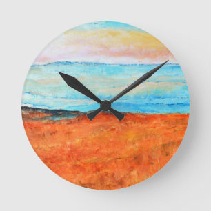 Schönes Strandgemälde Abstrakt Orange Runde Wanduhr