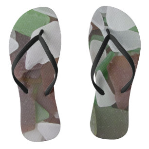 Schönes Strandglas Weiß Brown Grün Flip Flops