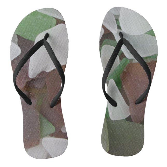 Schönes Strandglas Weiß Brown Grün Flip Flops (Fußbett)