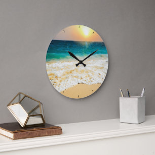 Schönes Summer Beach Sunset Foto Große Wanduhr