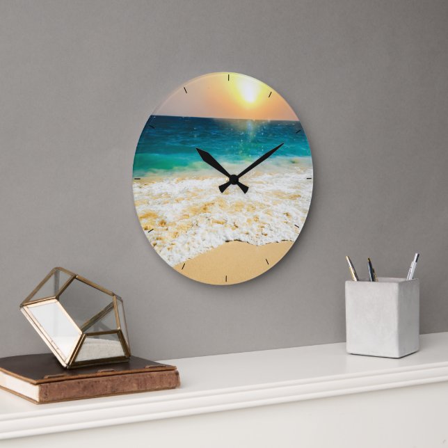 Schönes Summer Beach Sunset Foto Große Wanduhr (Büro)