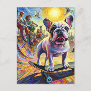 Schönes Surreal French Bulldog Skateboarding Postkarte