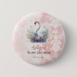 Schönes Swan Floral Damask Baby Dusche Gefallen Button