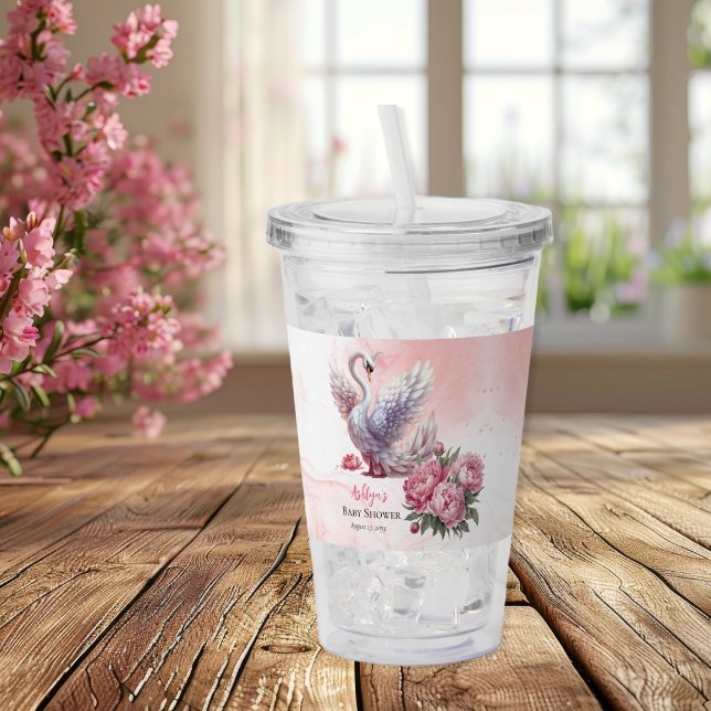 Schönes Swan Pink Floral Girl Babydusche Acryltrinkbecher (Beautiful Swan Pink Floral Peonies Girl Baby Shower Acrylic Tumbler)