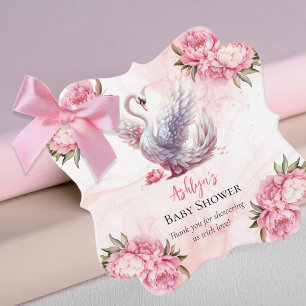 Schönes Swan Pink Floral Girl Babydusche Geschenkanhänger