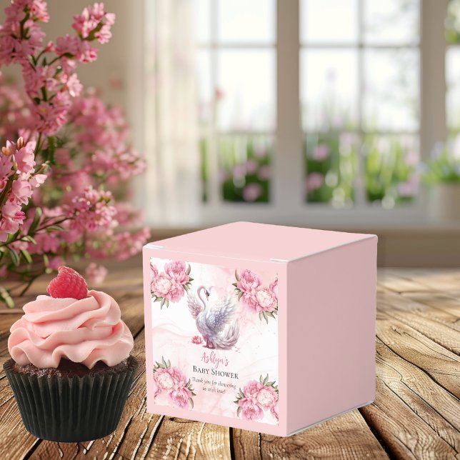 Schönes Swan Pink Floral Girl Babydusche Geschenkschachtel (Beautiful Swan Pink Floral Peonies Girl Baby Shower Favor Box)