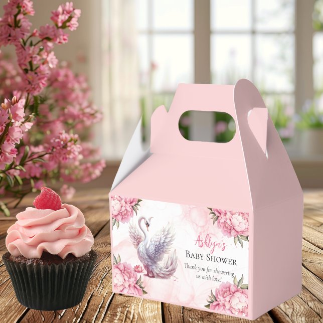 Schönes Swan Pink Floral Girl Babydusche Geschenkschachtel (Beautiful Swan Pink Floral Peonies Girl Baby Shower Favor Boxes)