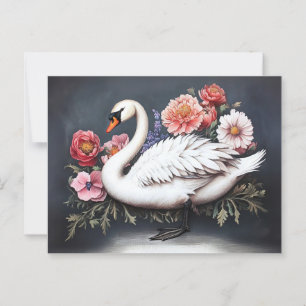 Schönes Swan Vintage Blume Malerei Postkarte