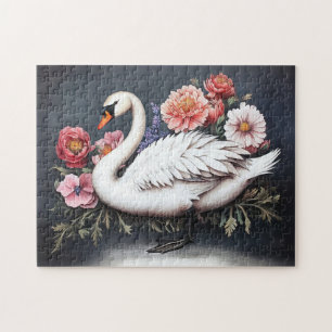 Schönes Swan Vintage Blume Malerei Puzzle