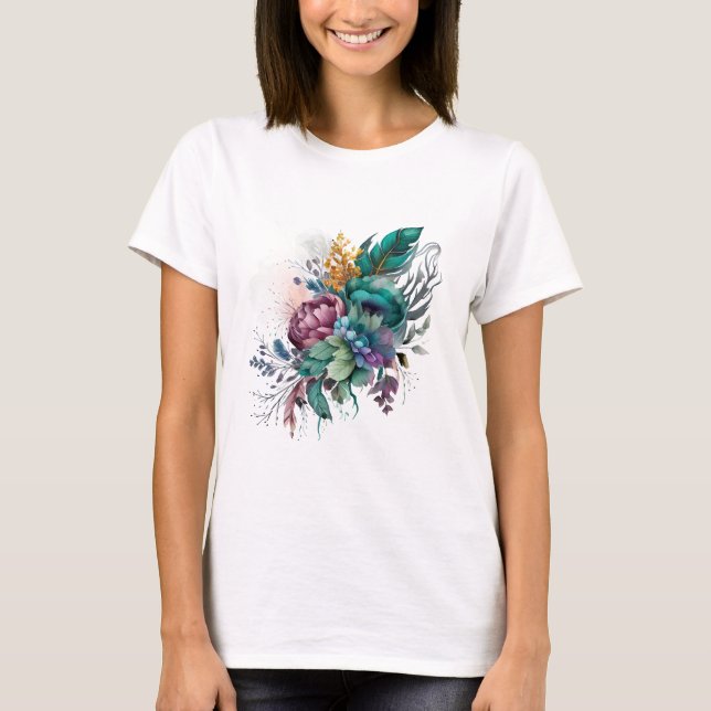 Schönes T-Shirt mit Blumen - Wählen Sie Ihre Farbe (Vorderseite)