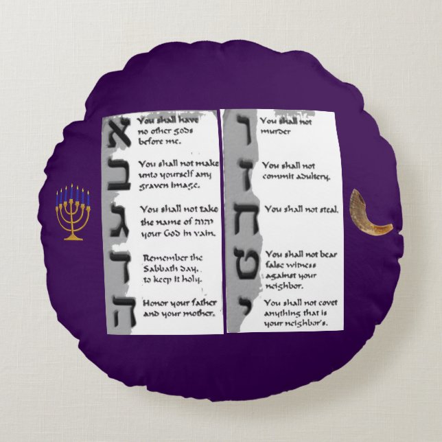 Schönes Tapestry der hebräischen zehn Gebote Rundes Kissen (Vorderseite)