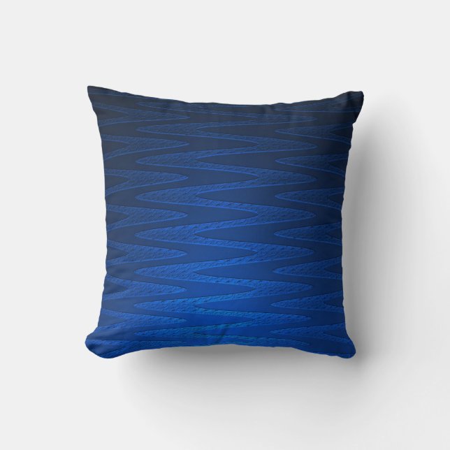 Schönes tiefblaues Zickzackmuster Kissen (Vorderseite)