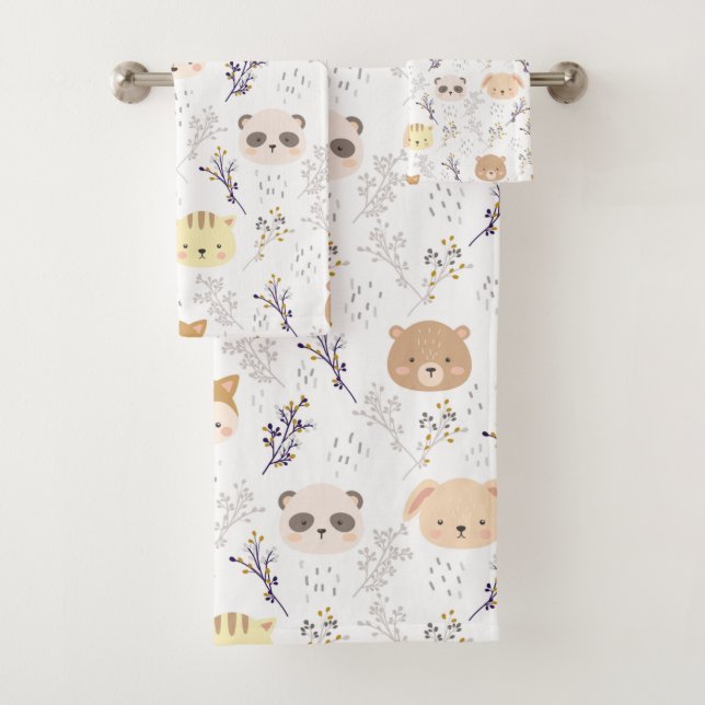 Schönes Tierkopfmuster und Blumenmuster Badhandtuch Set (Insitu)