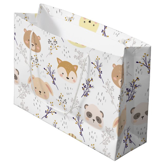 Schönes Tierkopfmuster und Blumenmuster Große Geschenktüte (Vorderseite Schrägansicht)