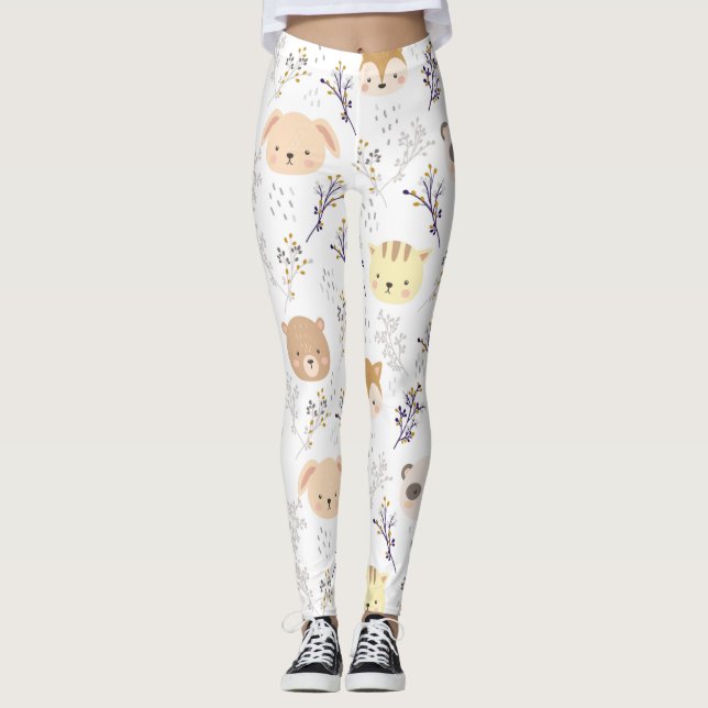 Schönes Tierkopfmuster und Blumenmuster Leggings (Vorderseite)