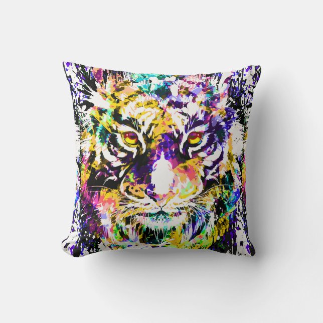 Schönes Tiger-Kissen | Farbiger Tiger Kissen (Vorderseite)