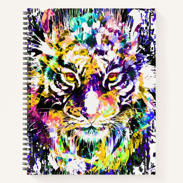 Schönes Tiger-Notebook - farbenfrohe Tiger-Artwork Notizbuch (Vorderseite)