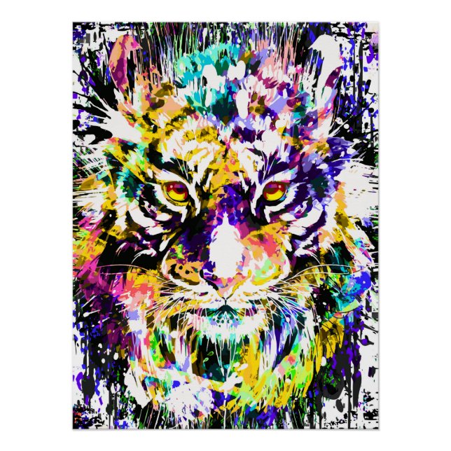 Schönes Tiger Poster Glossy - farbenfroher Tiger (Vorderseite)