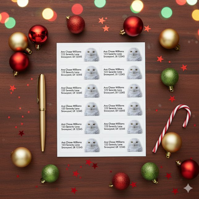 Schönes, traumhaftes und serenschneesicheres Owl (Snowy Owl Return Address Labels Cover Photo)