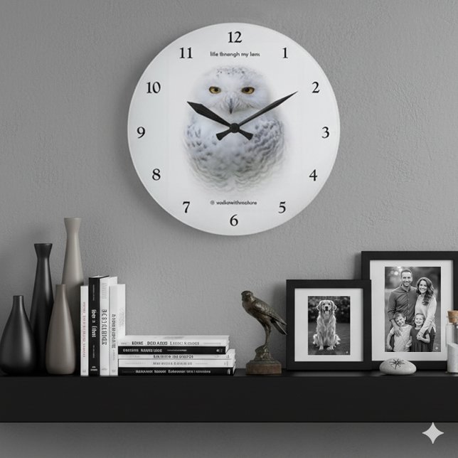 Schönes, traumhaftes und serenschneesicheres Owl Große Wanduhr (Snowy Owl Round Acrylic Clock Cover Photo)