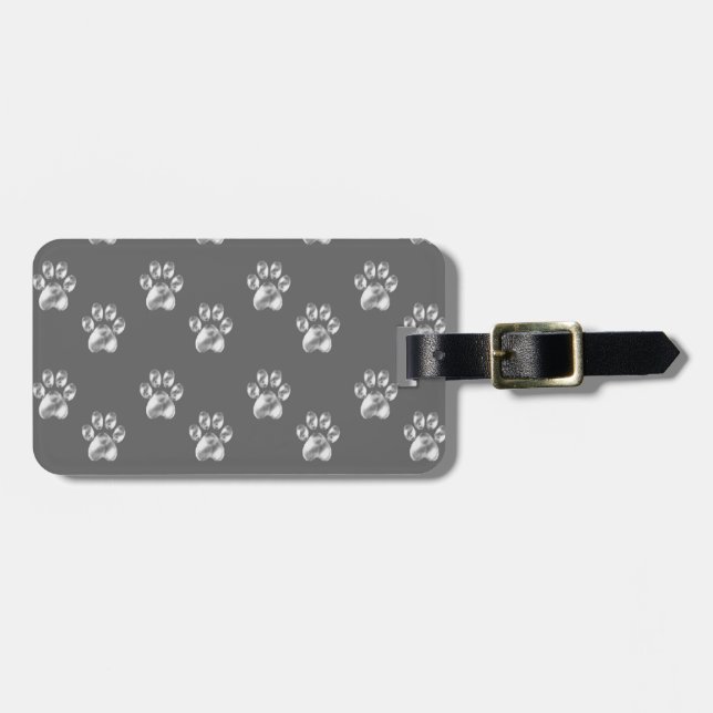 Schönes trendiges Pfotenmuster auf dunkelgrau Gepäckanhänger (Vorderseite horizontal)