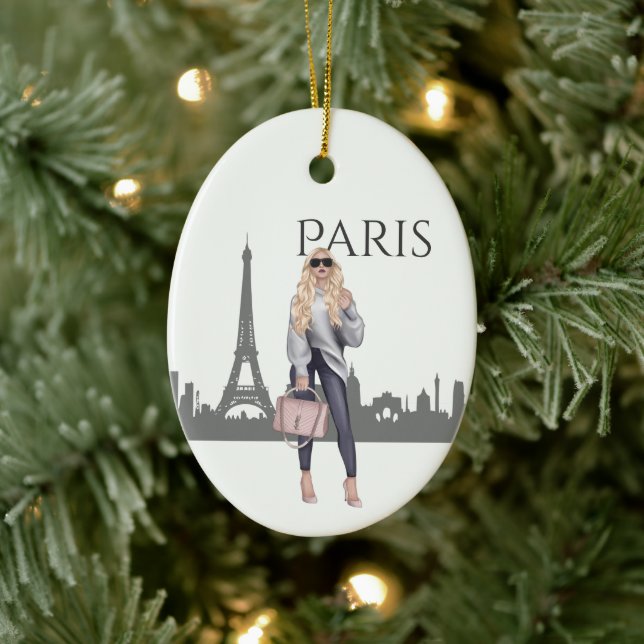 Schönes Trendy Girl - Paris Weihnachten Keramik Ornament (Baum)