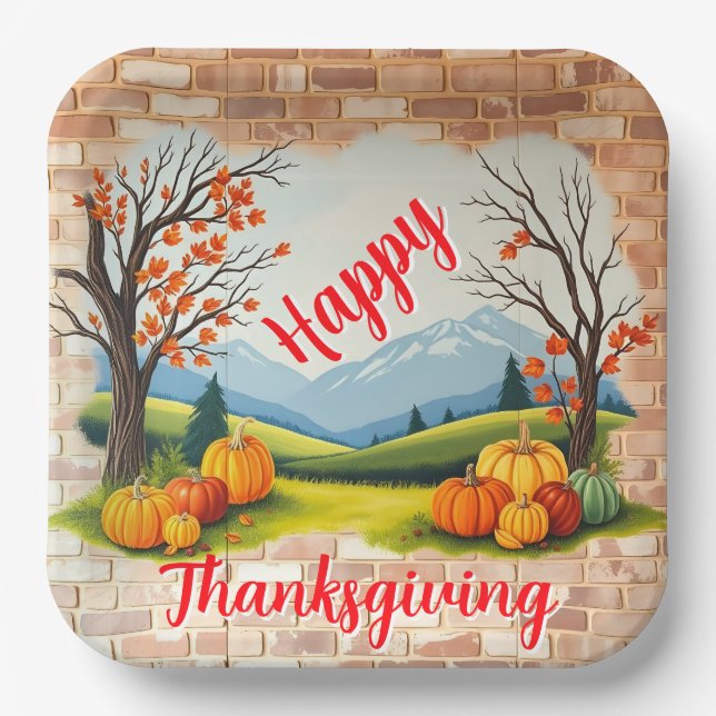 Schönes Trendy Happy Thanksgiving Fall Pappteller (Vorderseite)