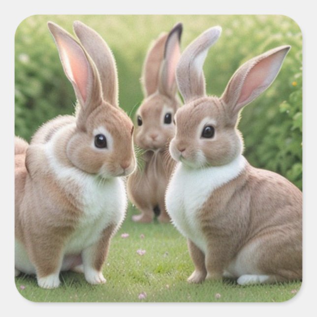 Schönes Trio der Bunnies Quadratischer Aufkleber (Vorderseite)